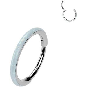 Dunne Segment Ring met Synthetische Opaal - Zilver - 10 mm - Wit