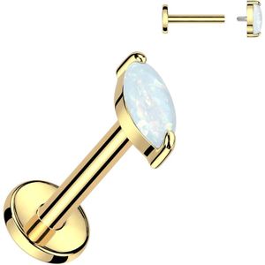 Intern Geschroefde Titanium Labret met Marquise Geslepen Opaal Steen - Goud - 6 mm - Wit