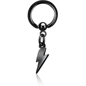 Gekleurde ball closure ring met hangend bliksemschicht symbool – 1.6 mm – 12 mm – zwart