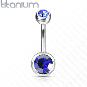 Titanium navelpiercing met blauwe diamanten - 10 mm - 5 & 8 mm