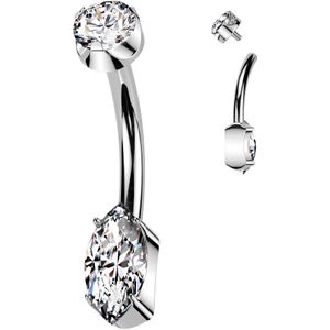 Intern Geschroefde Titanium Navelpiercing met prong set Markies Geslepen Steentje - Zilver