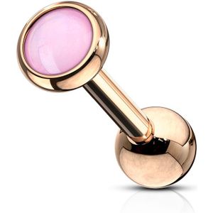 Gekleurde oor piercing met gekleurde plat opaal steentje - Rosé Goud - Opaal Roze