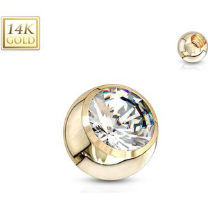 14 K. geel gouden opschroefballetje met steentje - 1.6 mm - 5 mm