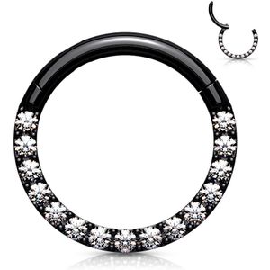 Gekleurde piercing ring met vast segment en kristallen zijde - 1.6 mm - 8 mm - Zwart