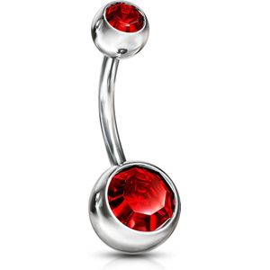 Navelpiercing met steentje in elk balletje - 11 mm - 5 & 8 mm - Rood