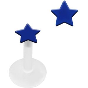 Bioflex labret met gekleurde ster top – Blauw - 8 mm