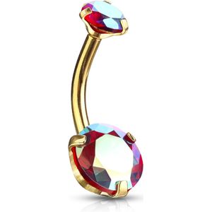 Intern geschroefde navelpiercing met prong set aurora borealis kristallen - Goud - Rood / Regenboog