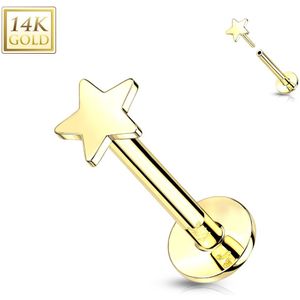 Massief Gouden Threadless Labret met Platte Achterkant en Platte Sterren Top