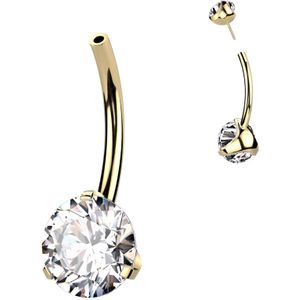 Titanium Threadless Navelpiercing met Prong Set Kristal Zonder Top - Goud - 10 mm - 8 mm - Helder