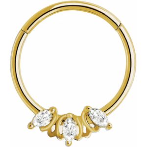 Piercing ring met vast segment en 3 marquise kristallen – 8 mm – Goud