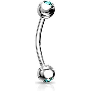 Gebogen barbell met gekleurde juwelen - 1.2 mm - 8 mm - 3 mm - aqua