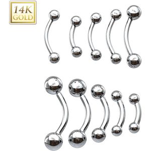 14Kt. gouden gebogen barbell met balletjes - 1.6 mm – 10 mm - 4 mm