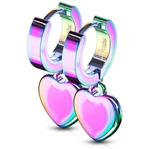 Paar gekleurde oorbellen met hangende hartjes hangers – Regenboog