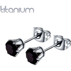 Paar massief titanium oorbellen met glimmend juweel - Zwart