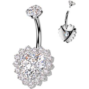 Titanium & Brass Omgekeerde Navelpiercing met Gedetailleerde Hanger - Zilver - Helder