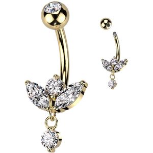 Navelpiercing met sierlijke markies geslepen hangertje - Goud