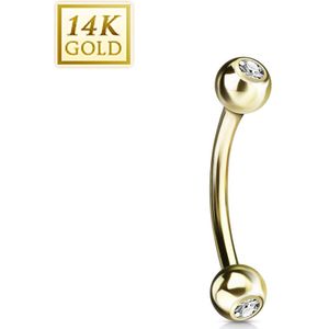 14Kt. gouden wenkbrauw piercing met kristal in beide balletjes - 8 mm