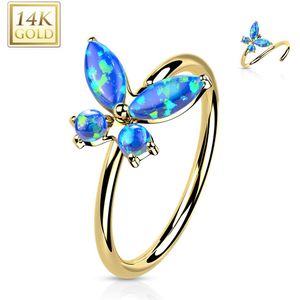 Massief Gouden Neus Ring met Gekleurde Opaalstenen/Kristallen Vlinder