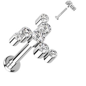 Interne Titanium Labret Stud met Kristallen Swirl top - Zilver - 6 mm