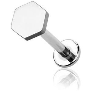 Intern geschroefde Labret Piercing met Hexagon top - Zilver - 8 mm