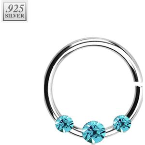 Piercing ring of .925 sterling Zilver met prong set kristallen – Aqua