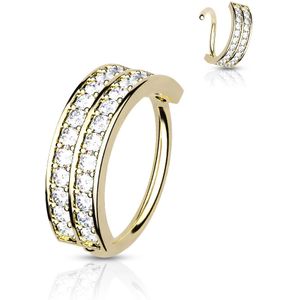 Brass Seamless Ring met Drie Rijen Ingelegde Steentjes - Goud - 0.8 mm - 10mm