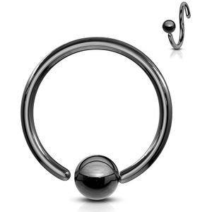Titanium plated ball closure ring met vast balletje - 1 mm - 6 mm - 3 mm - zwart