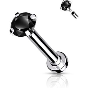 Intern geschroefde labret met prong set kristal - 1.0 mm - 8 mm - 2 mm - Zwart