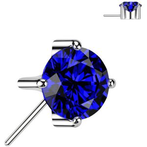 Threadless Titanium Top met naar Voren Gerichte Prong Set Kristal - Zilver - 4 mm - Blauw