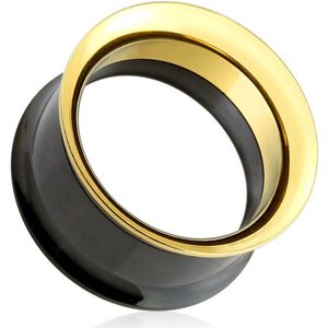 Zwarte screw fit tunnel met gouden rand - 16 mm