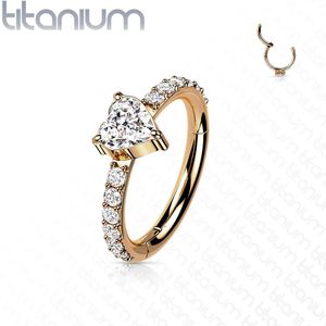 Titanium Segmentring met scharnier en Hartvormig Kristal