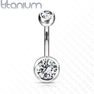 Titanium navelpiercing met heldere diamanten - 12 mm - 5 & 8 mm