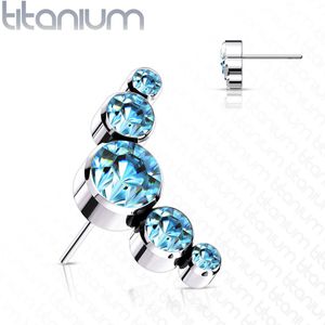 Massief Titanium Threadless Top met Vijf Gekleurde Steentjes - Zilver - Aqua