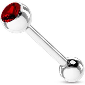 Barbells met gekleurd steentje - 1.6 mm - 16 mm - 6 mm - rood