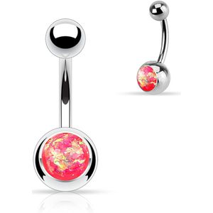 Navelpiercing met ingesloten glitter opaal balletje - Roze
