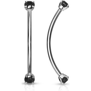 Multifunctionele stalen gebogen barbell piercing versierd met kristallen – Zilver – Zwart