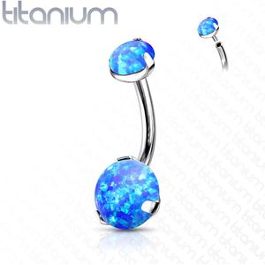 Intern Geschroefde Titanium Navelpiercing met Gekleurde Prong Set Opaalsteen