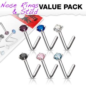 6-pack van Chirurgisch Stalen Nose Studs met Meerdere Kleuren Kristal Tops