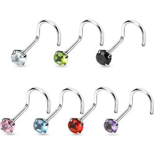 Zilveren neus screw met rond steentje - helder