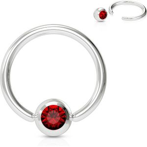 Basic ball closure ring met juweeltje - 1.2 mm - 8 mm - 3 mm - rood