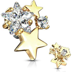 Dermal piercing top versierd met kristallen en sterren – Goud – Helder
