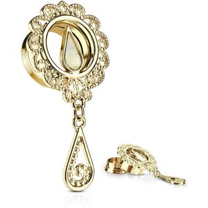Goud gekleurde screw fit tunnel met hanger in traanvorm – 8 mm