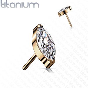 Massief Gekleurde Titanium Threadless Ovalen Top met Gekleurde Steentjes - Rosé Goud - Helder