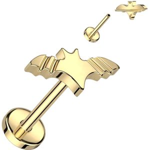 Threadless Labret Stud van Titanium met Vleermuis top - Goud