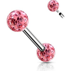 Intern geschroefde tepel piercings met kristallen balletjes - 12 mm - 5 mm - Roze
