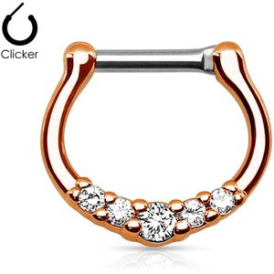 Rosé vergulde septum clicker met kristal - 1.2 mm - Helder