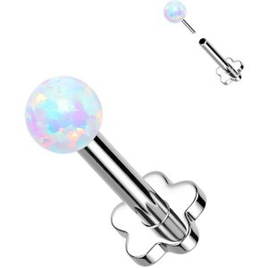 Threadless Titanium Labret met ronde Opaal top en Bloemvormige basis - 1 mm - Wit