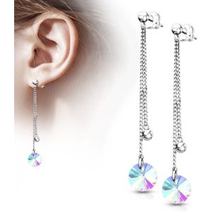 Setje Chirurgisch Stalen Oor Studs met Dubbele Ketting Hanger en Steentje
