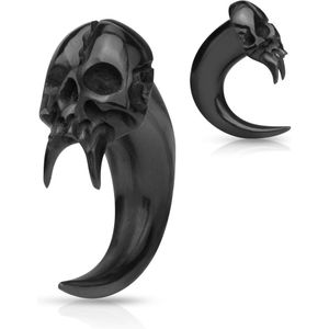 Handgesneden waterbuffelhoorn taper met doodshoofd - 6 mm