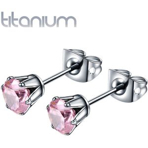 Paar massief titanium oorbellen met glimmend juweel - Roze